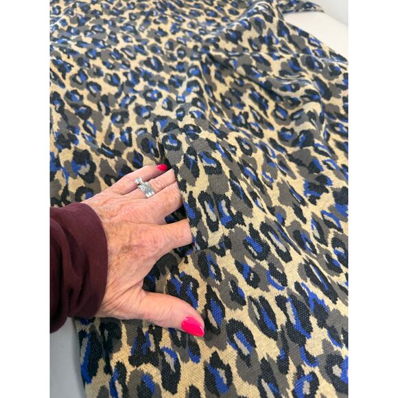 Tyler Boe‎ XS Cowl Neck Blue Tan Leopard Print Dress 3/4 length Sleeved - Picture 3 of 8